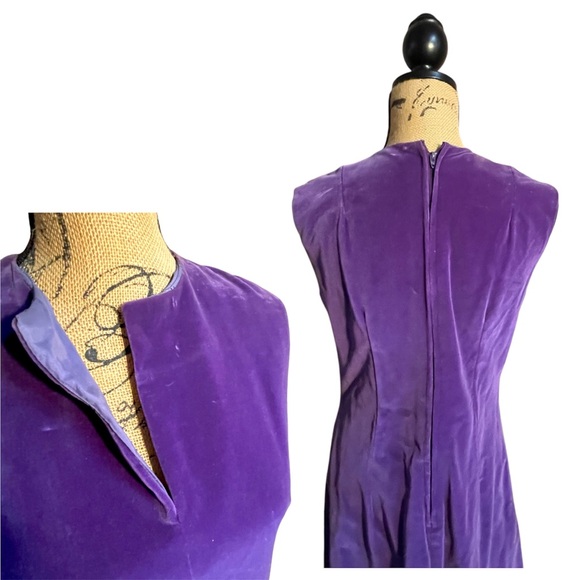 Vintage purple velvet long evening gown with matching stole - Picture 3 of 4